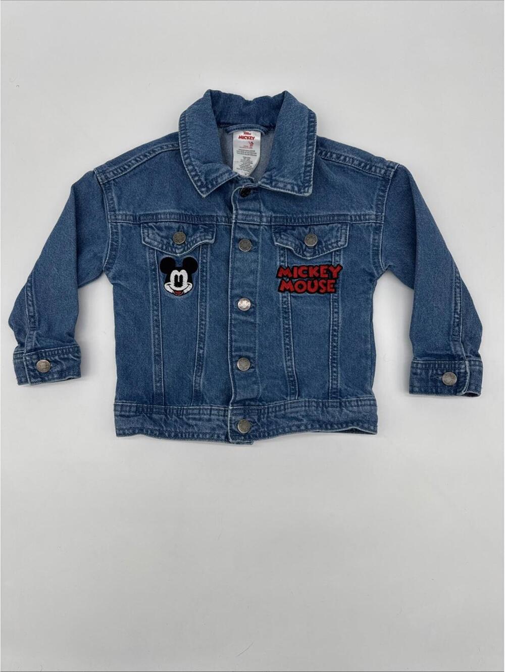 Disney 3T Denim Mickey Mouse Long Sleeve Embroidery Button Down Denim Jacket
